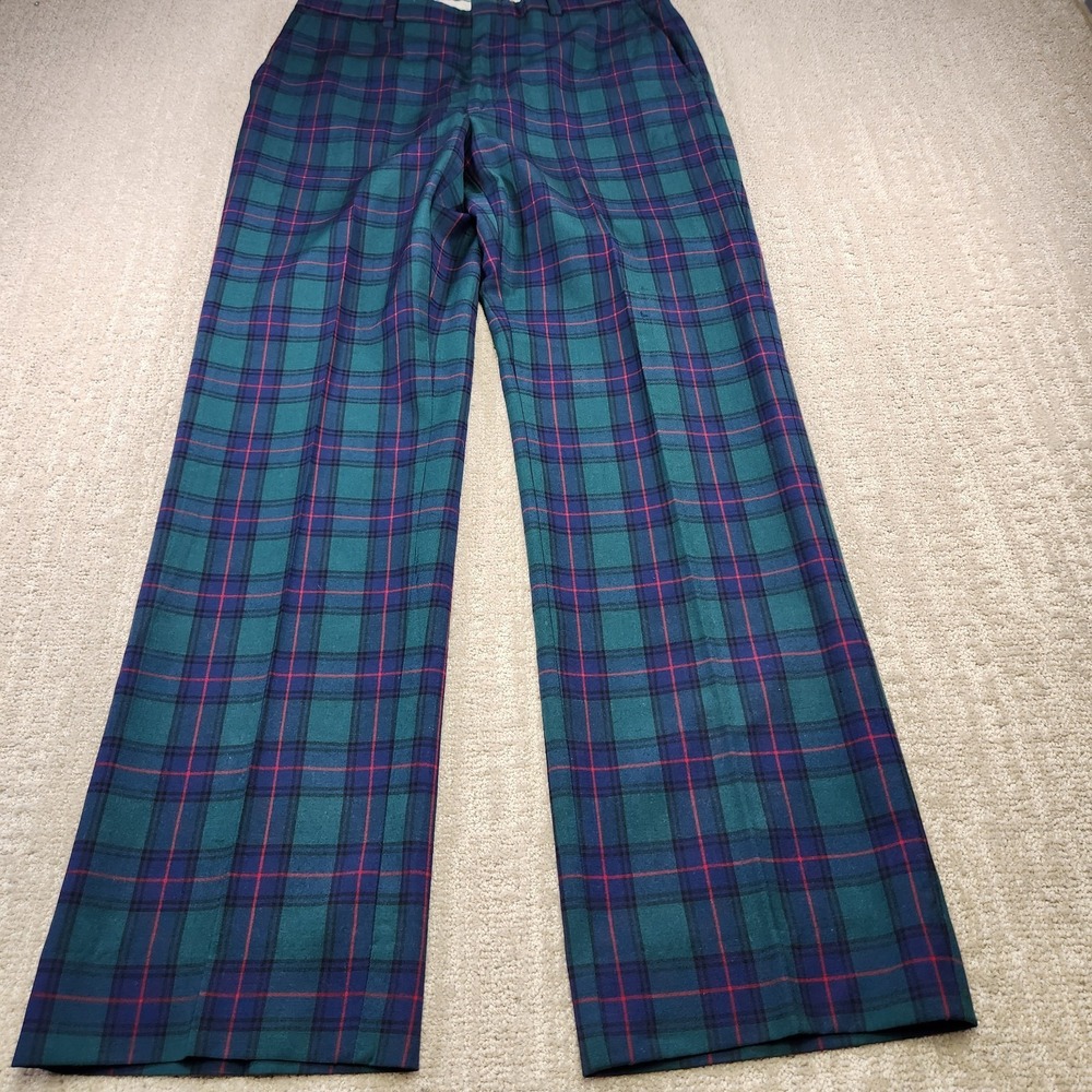 Vintage 70s Pendleton Pants Men 33x33 Flare High Rise Trouser Blackwatch Plaid